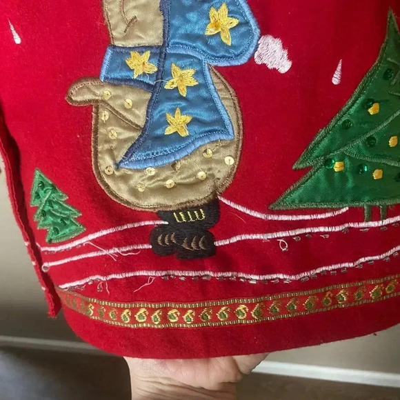 KEREN HART vintage Christmas snowman granny jacket wool blend size L faux Pearls - Picture 6 of 13